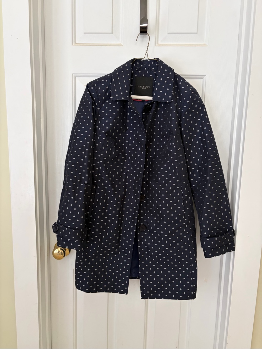 Talbots Navy Polka Dot Trench Coat